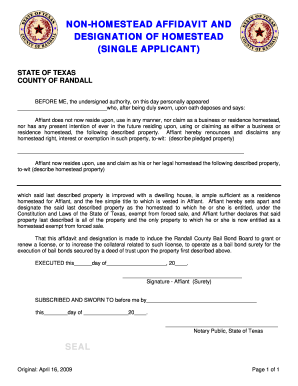 Non Homestead Affidavit Texas 2009 2024