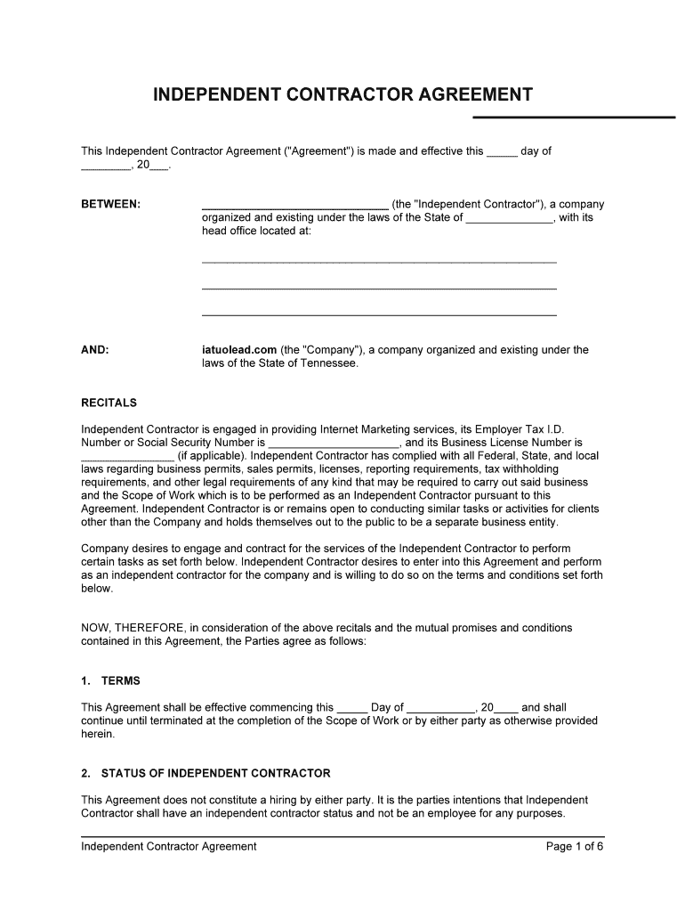 Blank Contractor Agreement  Form