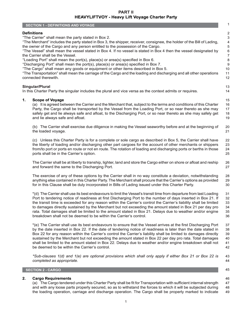 Voyage Charter Party Agreement Sample  Form