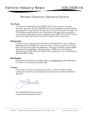 California Temporary Operating Permit Form