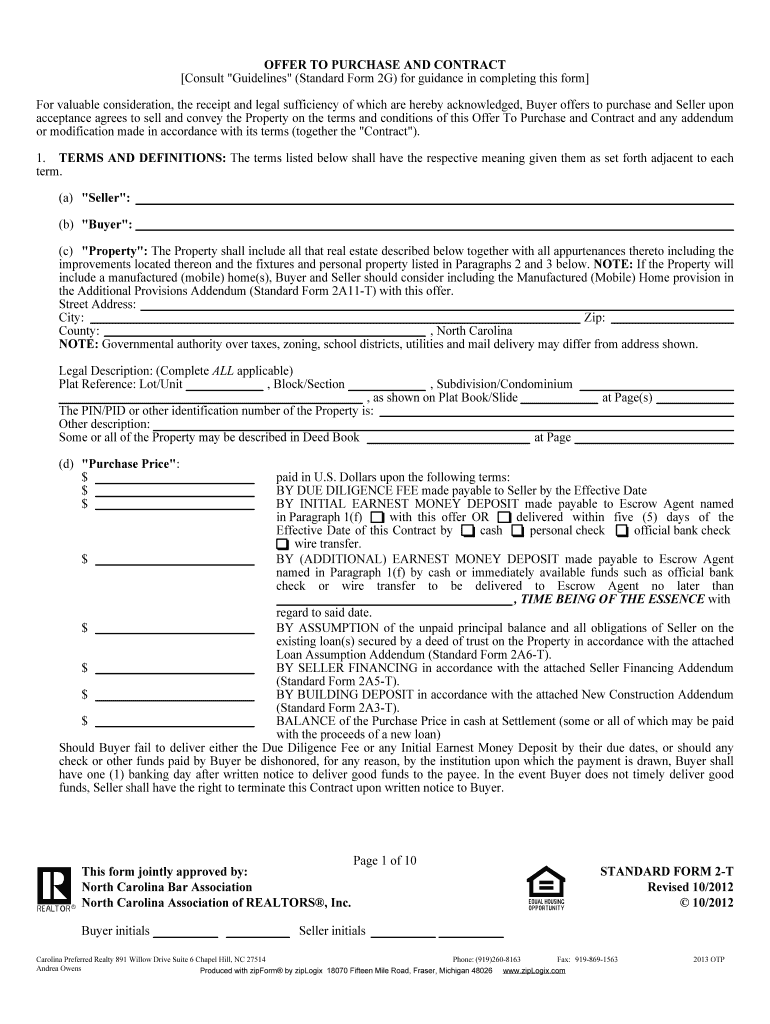 Nc Standard Form 2 T Revised 7