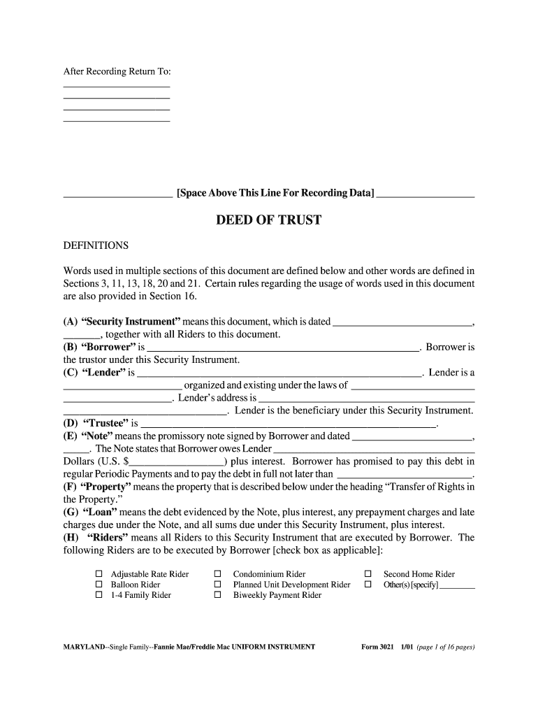 Maryland Deed of Trust  Form