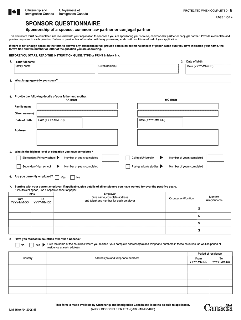  Canadian Immigration Forms Spousal Sponsorship 2008-2024