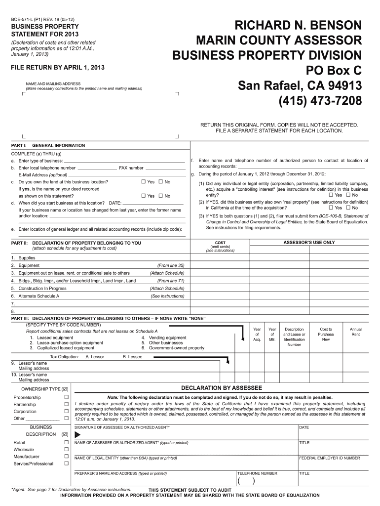  Form 571 L Marin County 2013