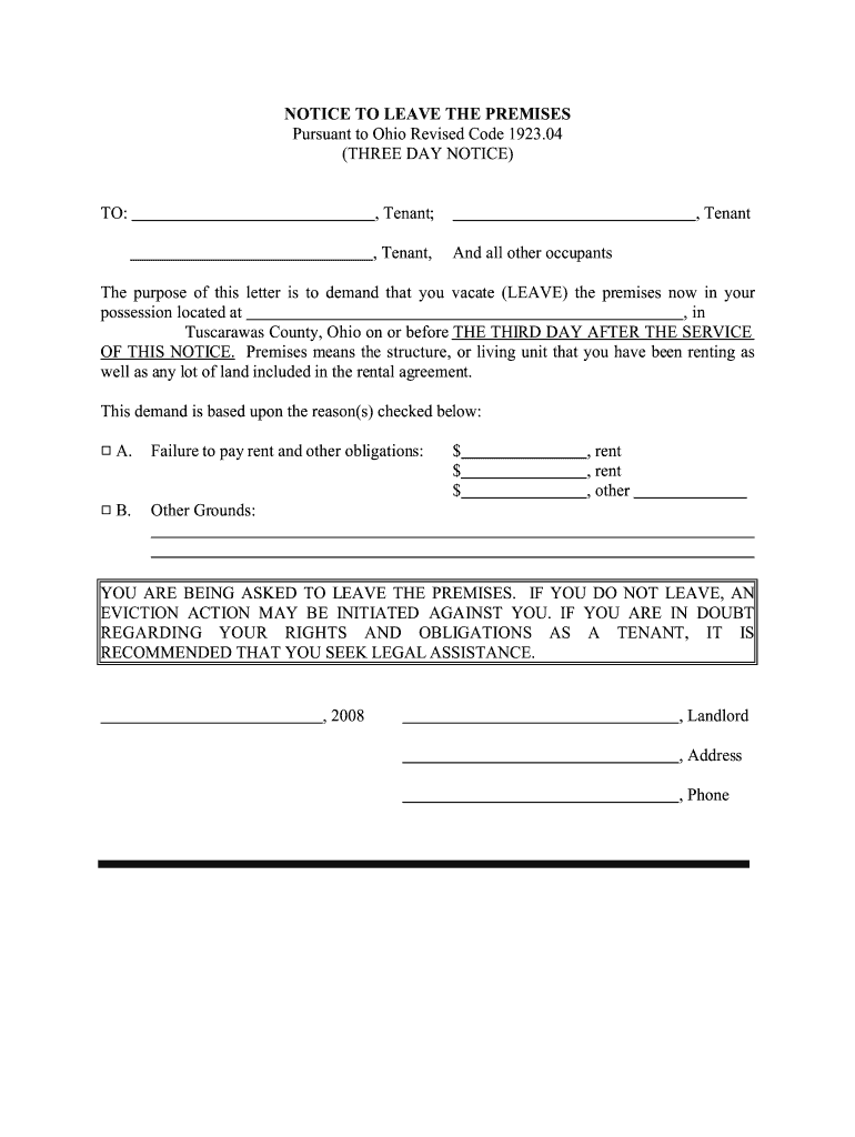 Notice to Leave Premises Ohio Form