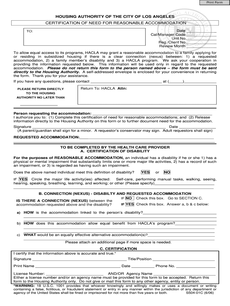 Request for Reasonable Accommodation Form