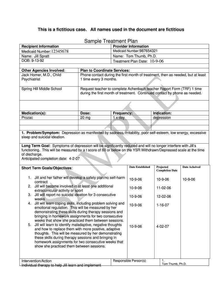 Treatment Plan Template For Anxiety