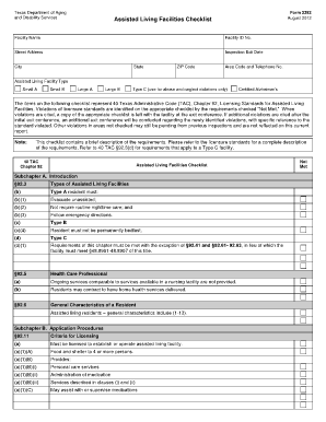  Aging Department Texas Small Assisted Living Type C Form 2016
