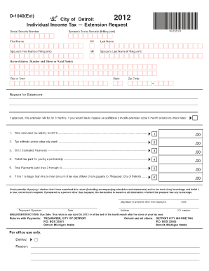 D 1040 Extension Form