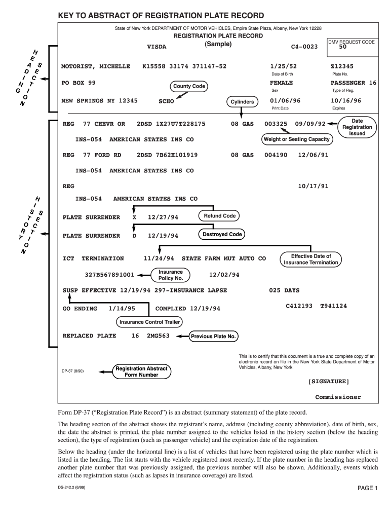 Nys Lifetime Driver Abstract  Form