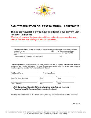 Mutual Agreement to End Tenancy  Form