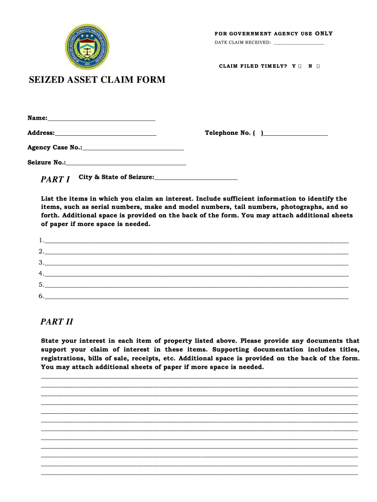 Seized Asset Claim Form Atf