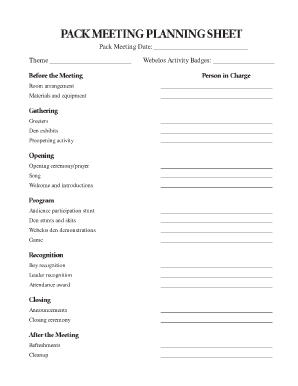 Cub Scout Den Meeting Agenda Template  Form