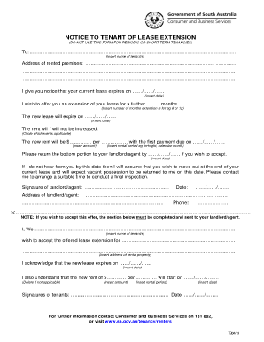  Notice to Tenant of Lease Extension 2013