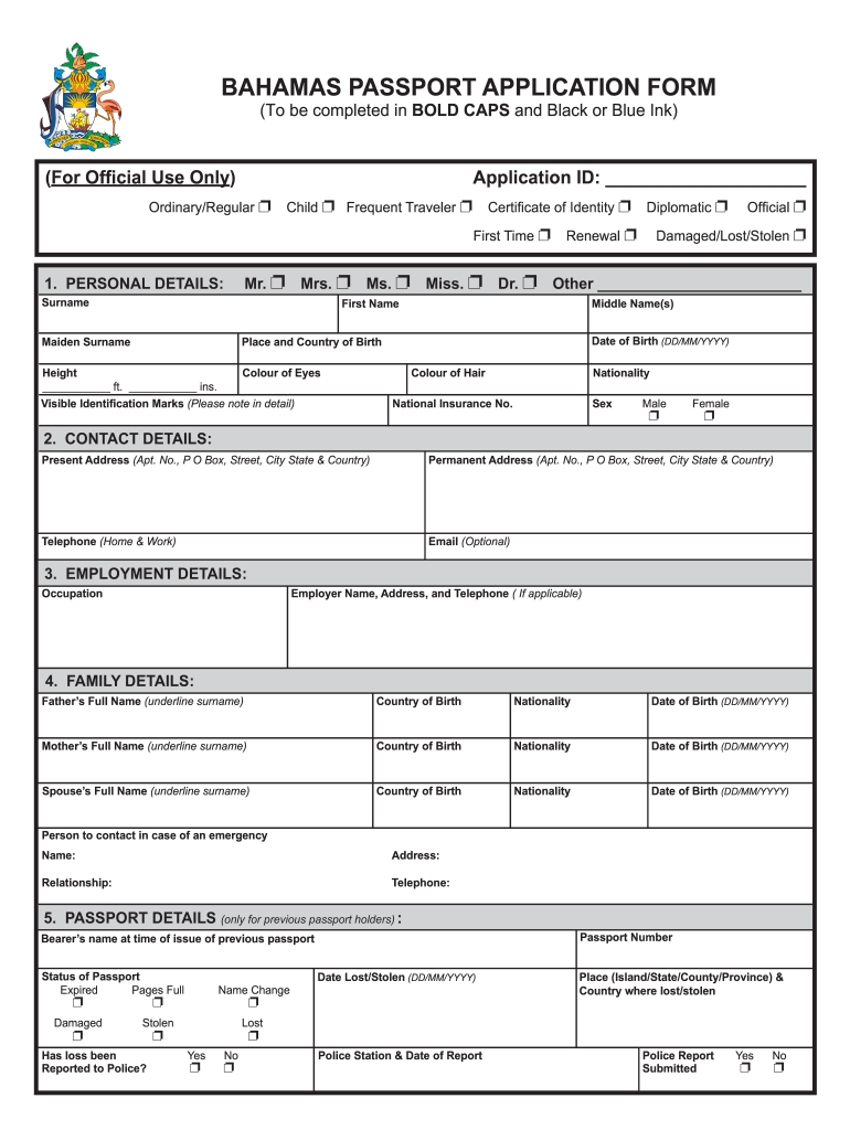 Bahamas Passport Application  Form