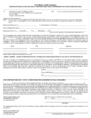 Ford Motor Credit Company Corporate Resolution Form