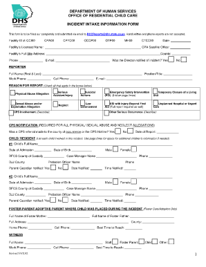 Child Intake Form Daycare