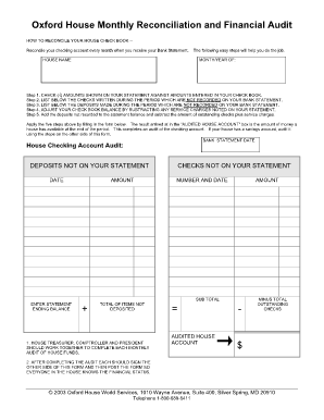 Monthly Financial Audit Oxford House Oxfordhouse  Form