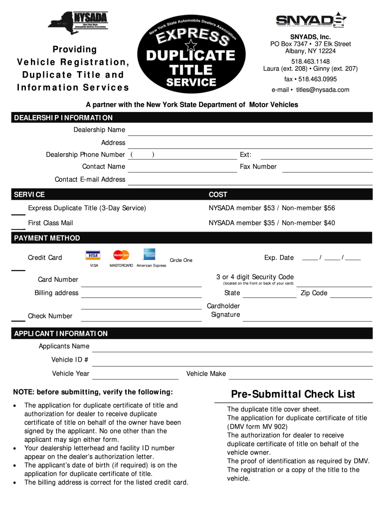  Application for Duplicate Title Nysada Com 2015