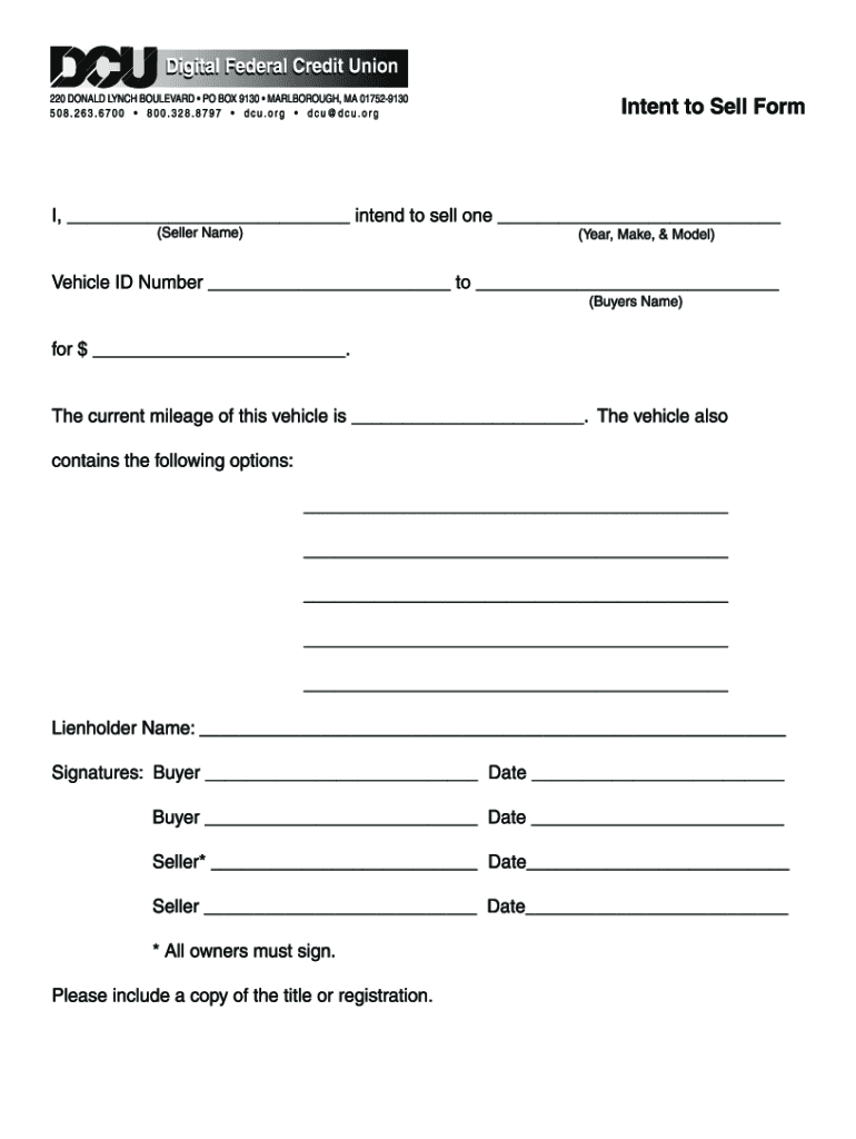 Intent To Sell Form Fill Out and Sign Printable PDF