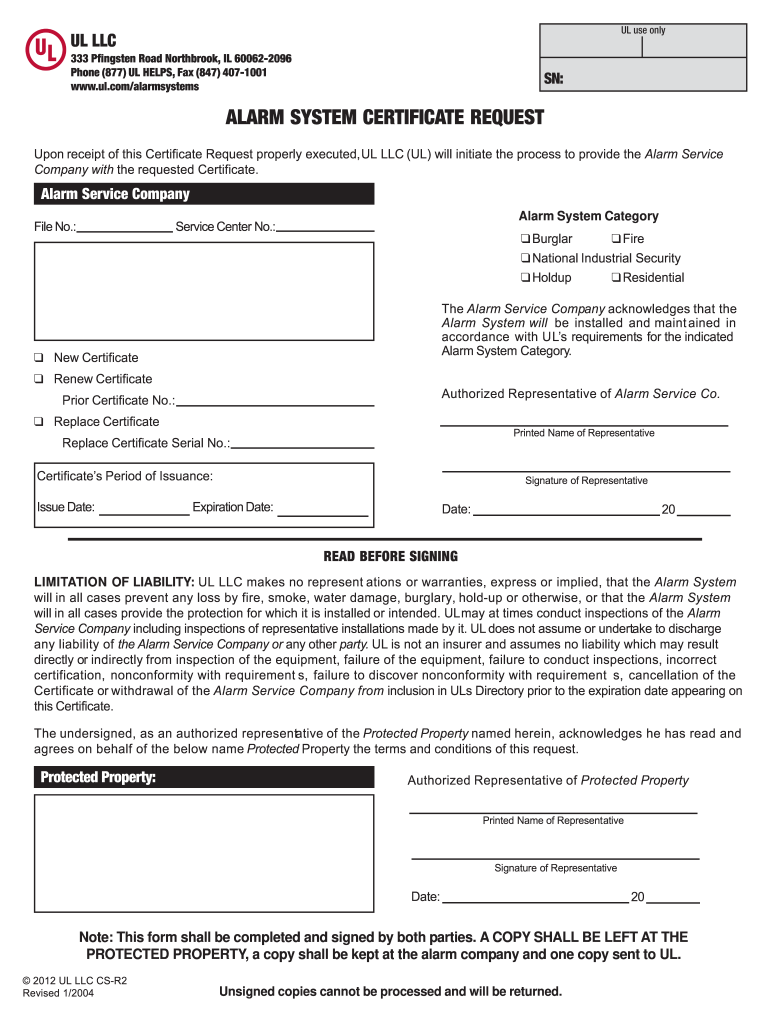 Alarm Certificate for Insurance Template  Form