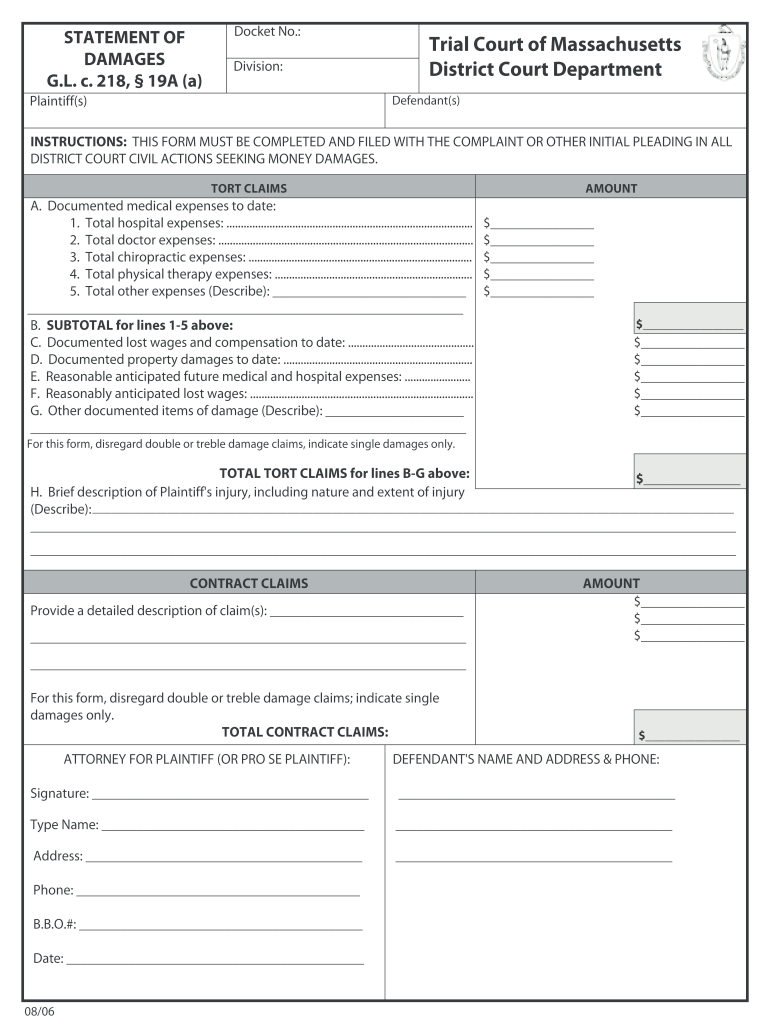  Statement of Damages Massachusetts 2006-2024