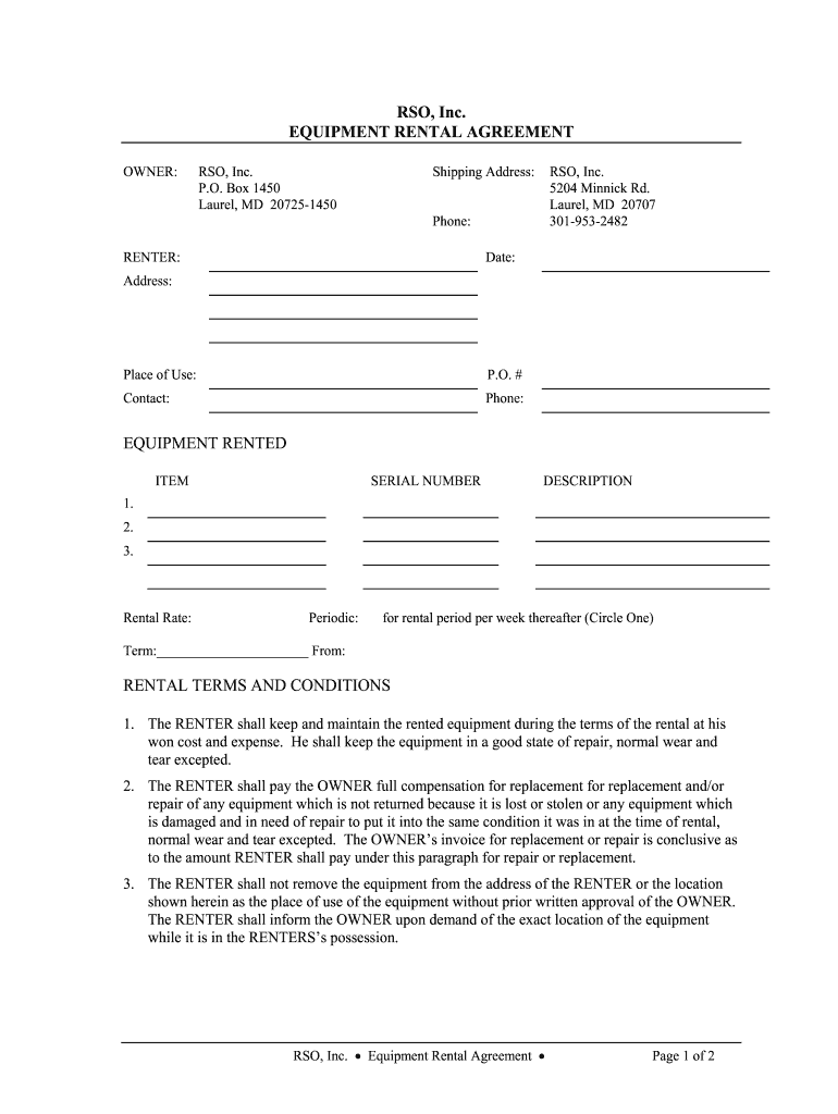 Equipment Rental Forms