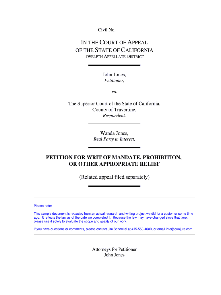 California Writ of Mandate Petition  Form