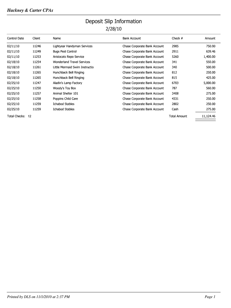 Chase Deposit Slip  Form