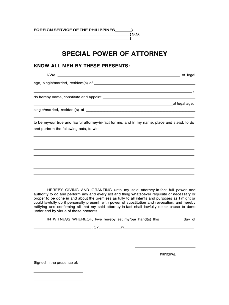 Special Power of Attorney Philippines  Form