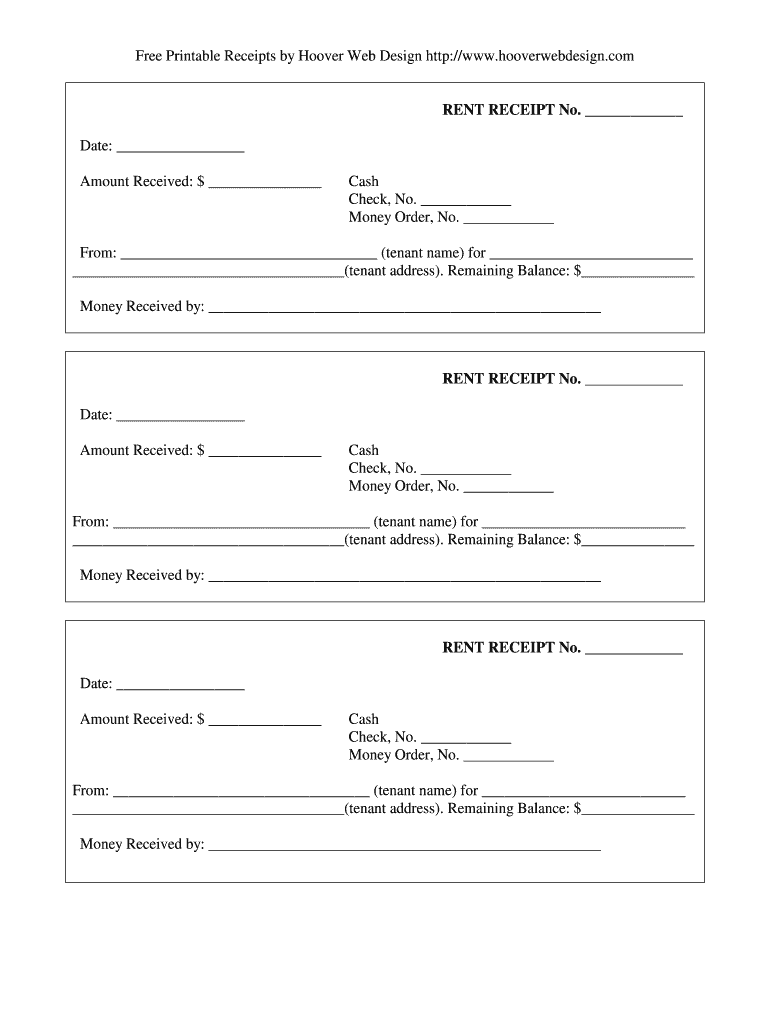 Hoover Printable Cash Receipt Template Printable  Form