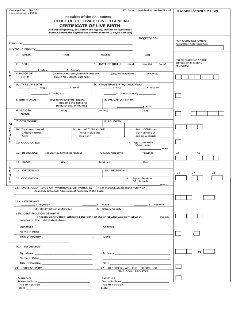 Certificate of Live Birth Form Philippines