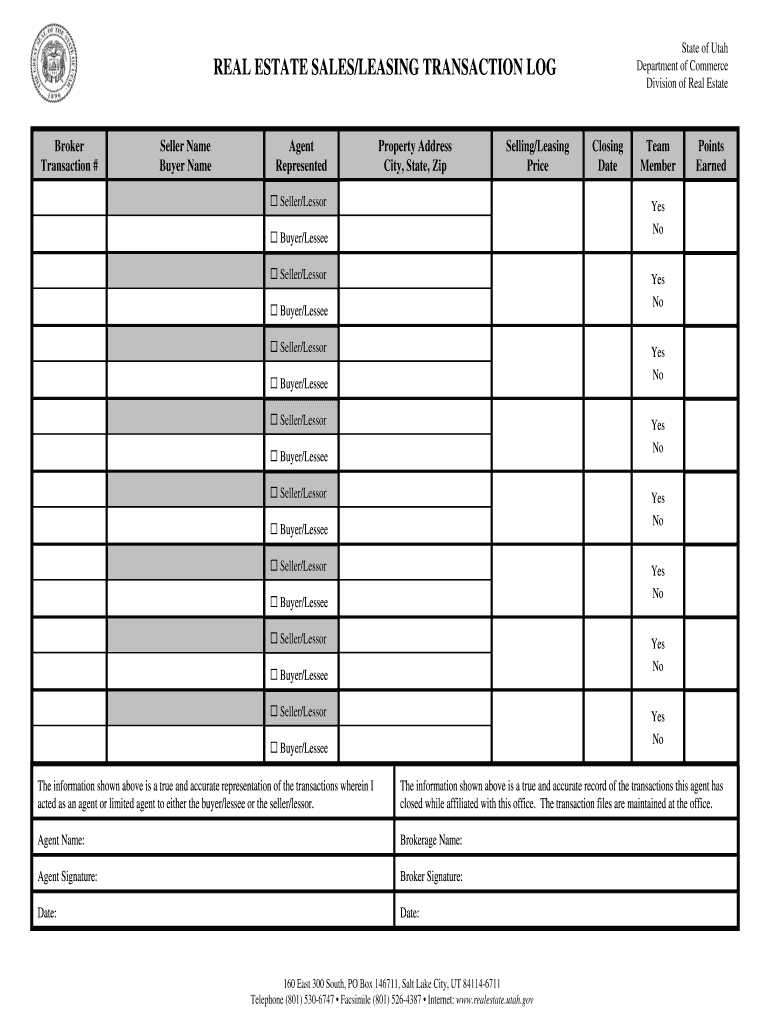 Utah Transaction  Form