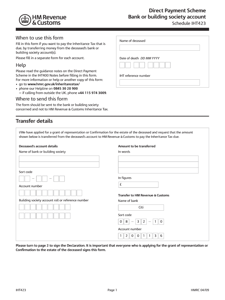  Iht423 Form 2009