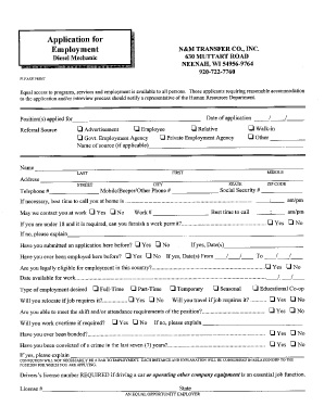 Auto Mechanic Job Application Form