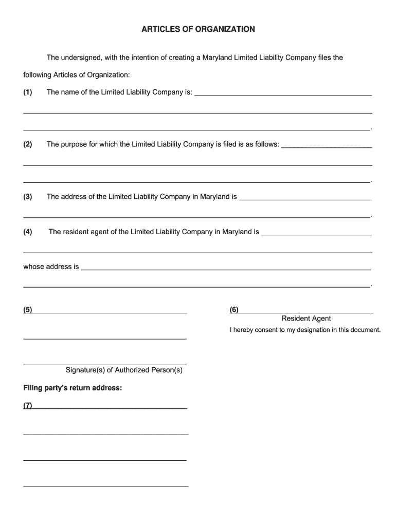 Articles of Organization  State Department of Assessments and  Form