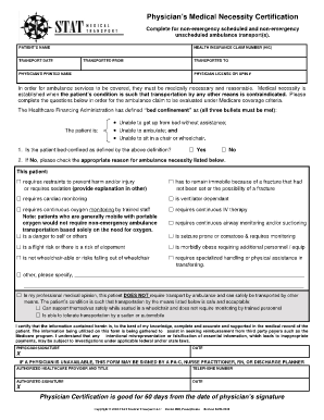 Example of a Physician Certification Statement for Non Emergency Transports  Form