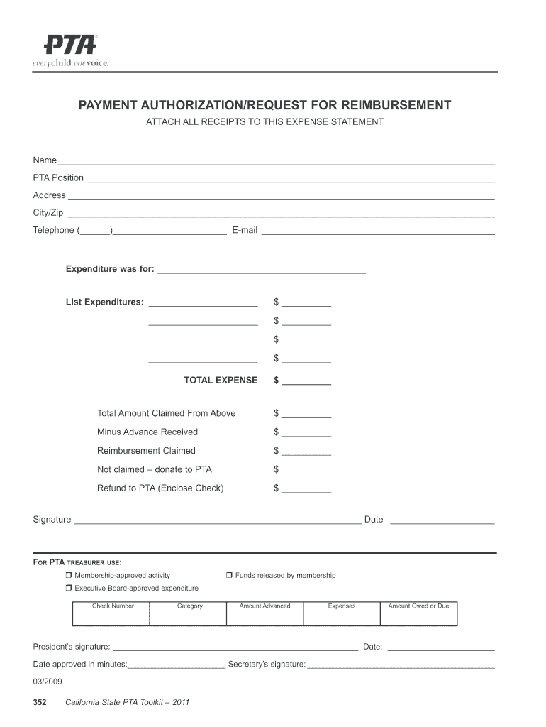 Pta Reimbursement Form 2011