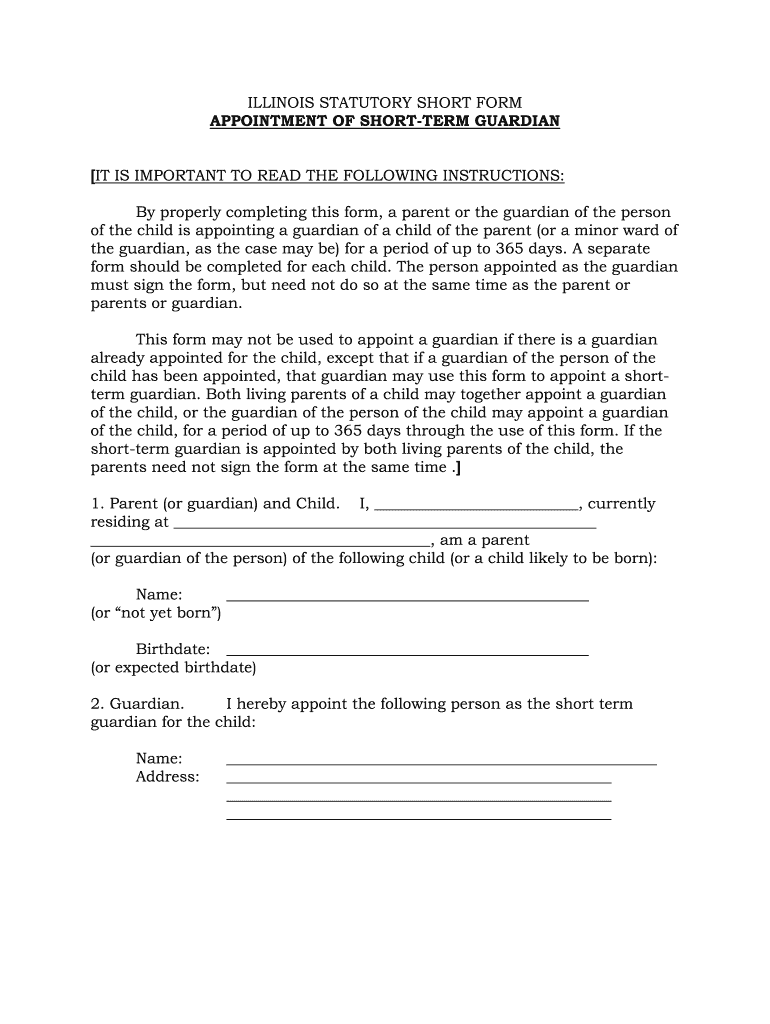 Temporary Guardianship Form Illinois PDF