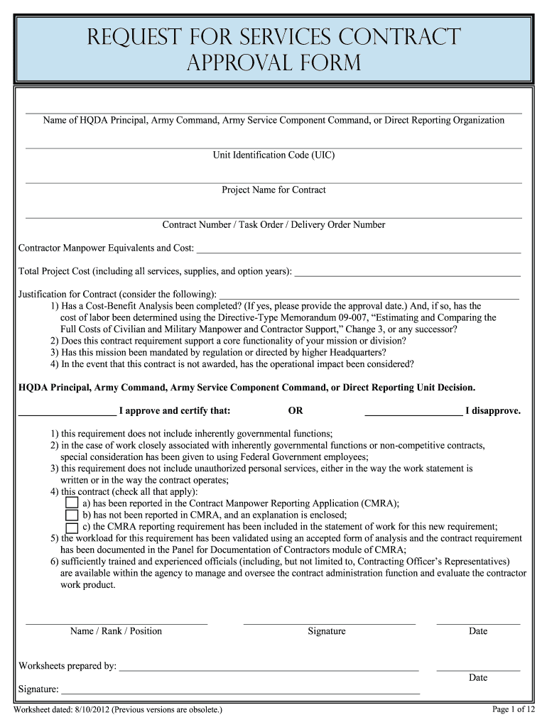  Approval Form for a Service 2012