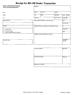 What is Rd 108 Dealer Transaction  Form