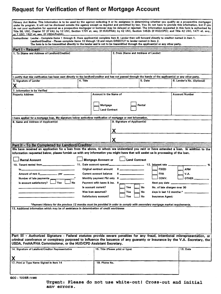  Verification of Mortgage Payment Form 1998-2024