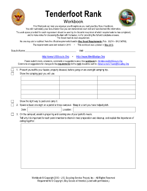 Tenderfoot Rank Worksheet  Form