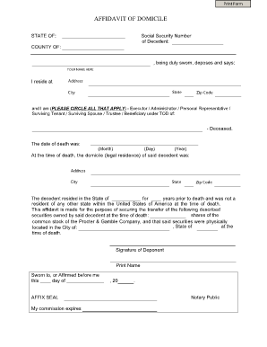 P&amp;g Affidavit of Domicile Instructions Form