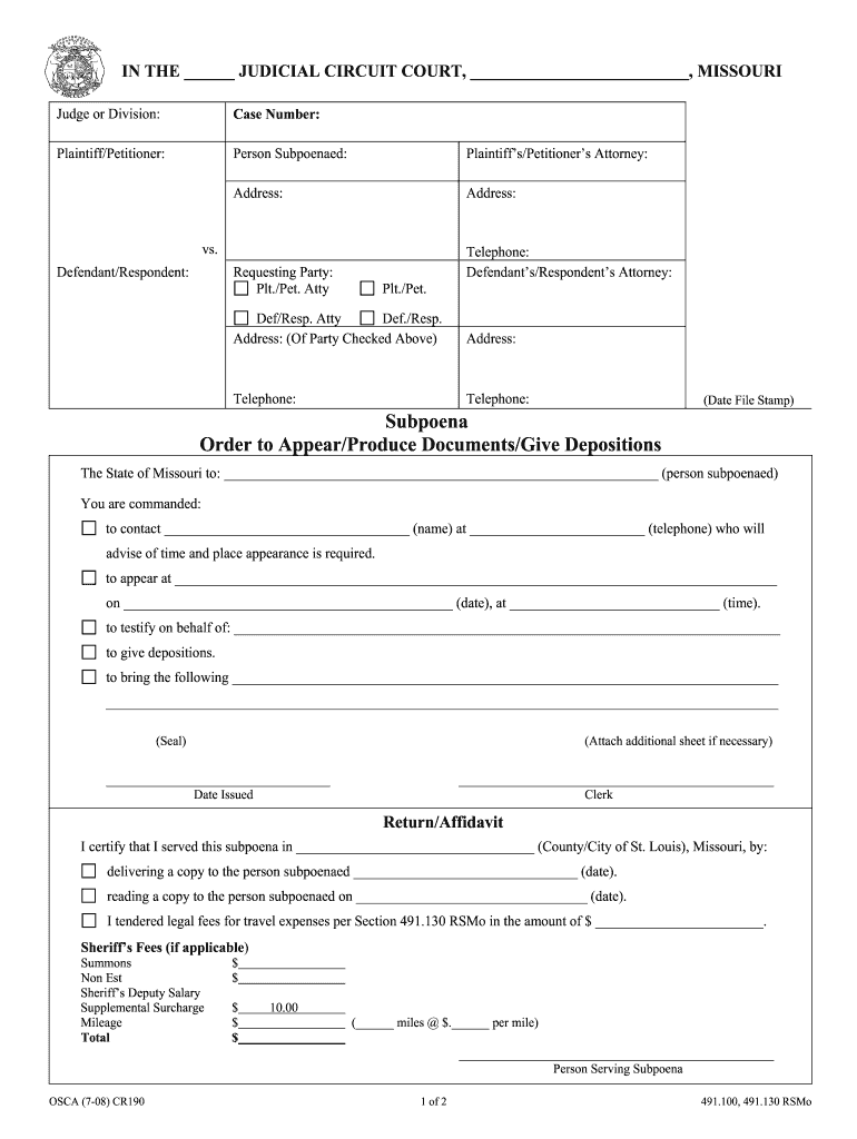  Missouri Subpoena 2008-2024