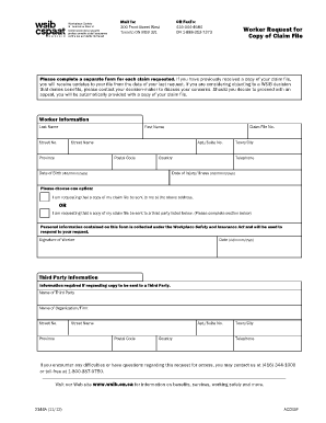 Worker Request for Copy of Claim File Wsib Wsib on  Form