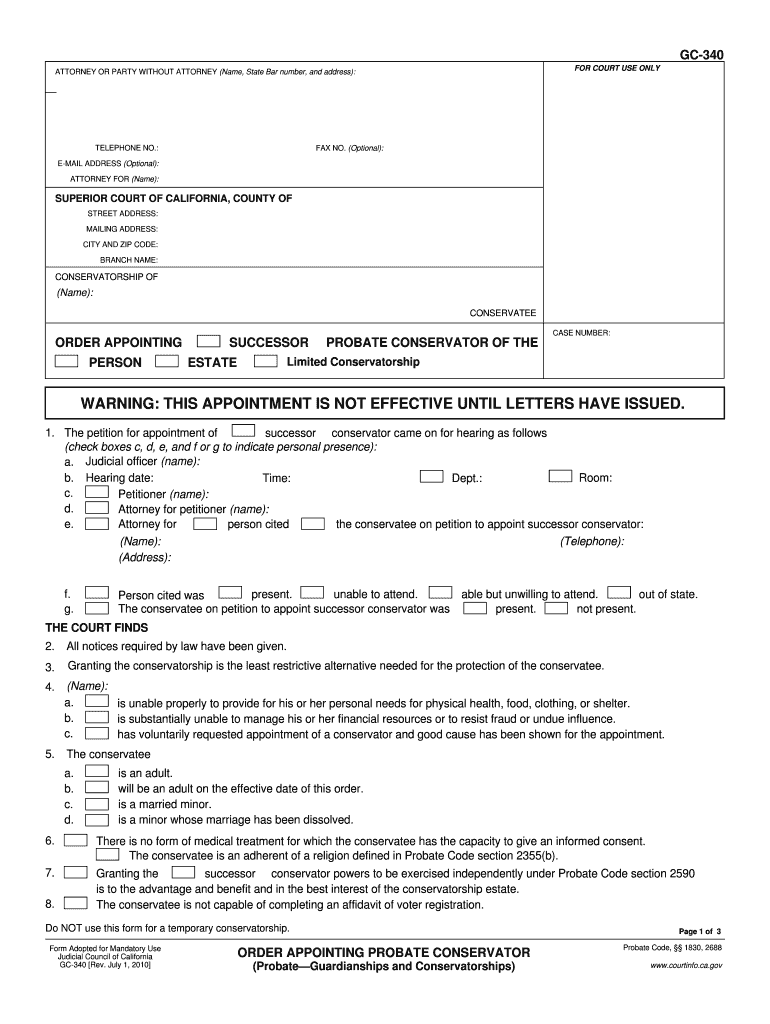  How to Fill Out a Gc 340 Order Appointing Probate Form 2016