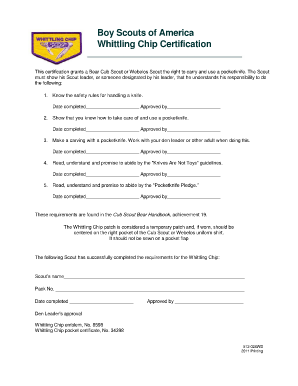 Whittling Chip Card Printable  Form