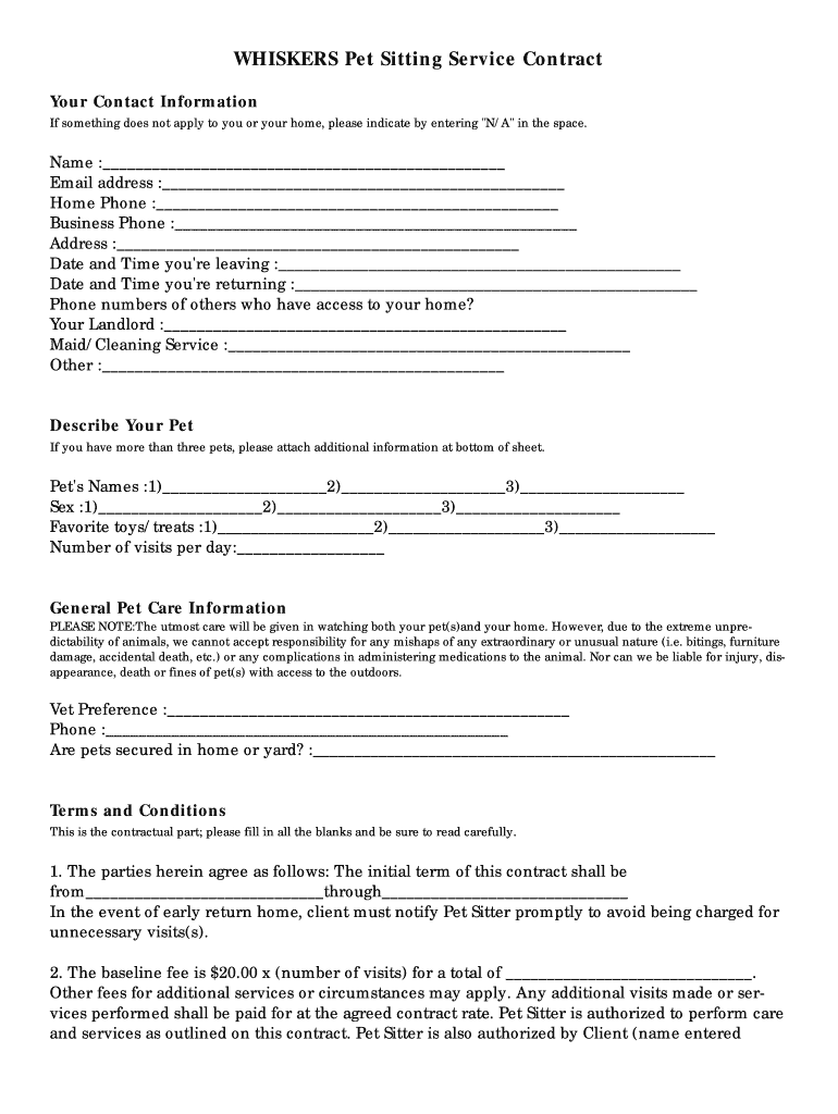 Pet Sitting Client Information Form