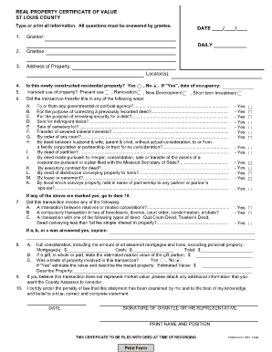 St Louis County Certificate of Value  Form